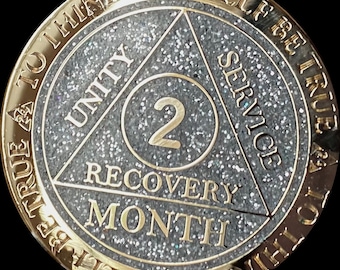 1 2 3 4 6 9 or 18 Month AA Medallion Reflex Silver Glitter Gold Plated Sobriety Chip