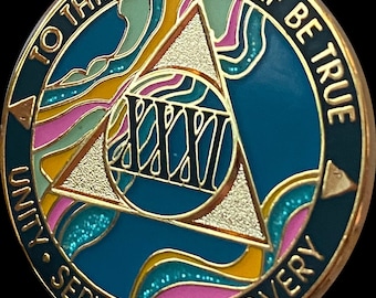 31 años AA Medallion Elegante Mármol Tahití Verde azulado azul y rosa Chip de sobriedad