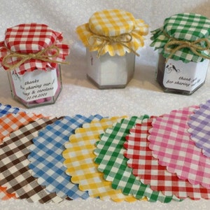 JAM Jar tops cloth X 50  GINGHAM includes bands and twine ,  2 sizes available