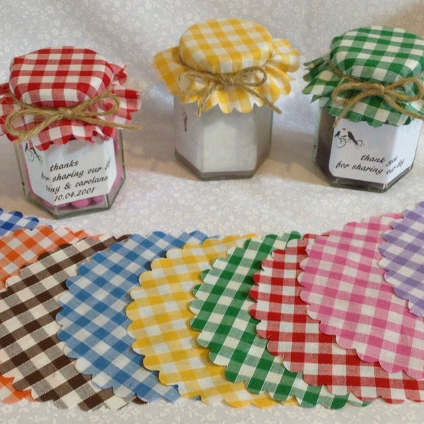 JAM Jar tops cloth X 50  GINGHAM includes bands and twine ,  2 sizes available