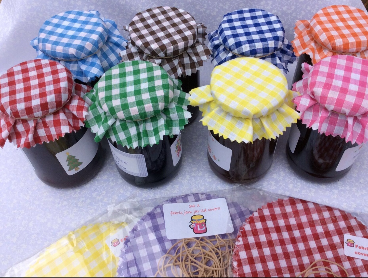 JAM Jar tops cloth X 36  GINGHAM includes bands. Choose from 11 colou…