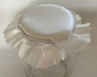 Jam jar lid tops wedding favour IVORY SATIN x 50 fabric 3 sizes available  ribbon bands labels.