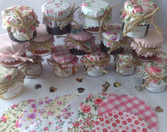 80 mini JAM covers FABRIC wedding fits 1oz-1.5oz jars INCLUDES labels,twine/TAGS 80 mini JAM covers FABRIC wedding fits 1oz-1.5oz jars INCLUDES labels,twine/TAGS