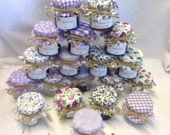 100 x Fabric jam jar tops Wedding jam covers 3 sizes avalible  + twine/bands/labels. x 100  mixed  LILAC-PURPLE