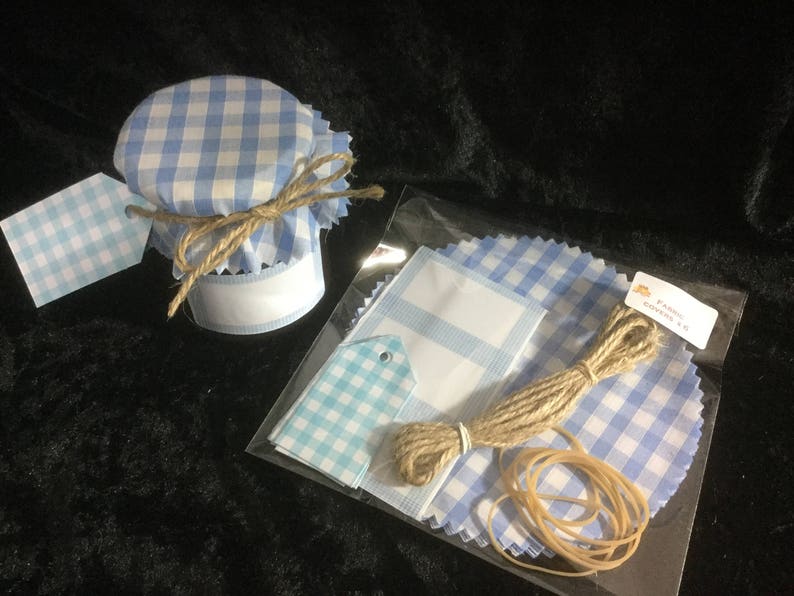 Fabric Jam Tops X 6 PALE BLUE Gingham Includes Sticky Jar Etsy UK