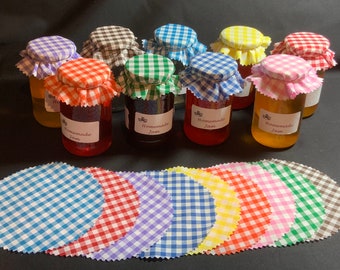 JAM COVERS fabric  2 sizes avalible X 36  GINGHAM includes bands. 11 colours avalible