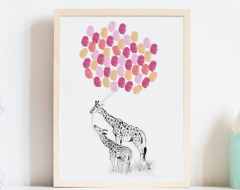 Giraffe Thumbprint Guestbook: Baby Shower Nursery Art (Digital Download)