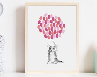 Dog print | Corgi  | Thumbprint art | Fingerprint balloons | Baby gift | Nursery art