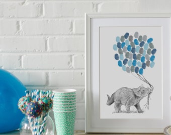 Dinosaur print | Fingerprint art | Baby gift | Dino nursery | Triceratops | Thumbprint guestbook