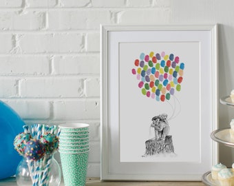 Monkey print | Jungle nursery | Fingerprint balloons | Baby shower guestbook | Thumbprint art | Monkey gift