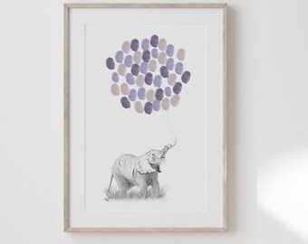 Elephant Thumbprint Guestbook: Baby Shower Nursery Art (Digital Download)
