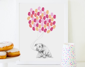 Pig print | Fingerprint balloons | Barnyard party | Baby shower guestbook | Farm animal nursery | Pig gift