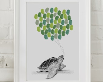 Sea Turtle Fingerprint Guestbook | Baby Shower Art Print