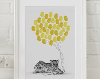 Tiger Fingerprint Balloon Art Print: Baby Shower Guestbook