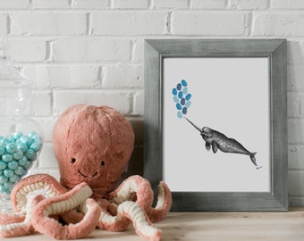 Narwhal Fingerprint Guestbook Art: Under the Sea Baby Shower