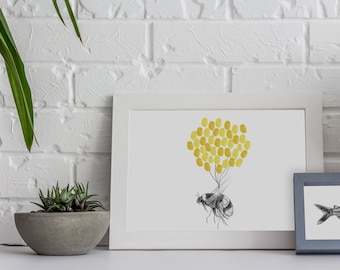 Hommelprint | Vingerafdrukballonnen | Vingerafdrukkunst | Gastenboek babyshower | Leraarcadeau | Bijentekening
