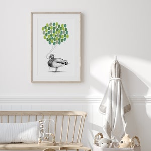 Duck print | Gift for him | Baby boy shower | Father&#39;s Day | Mallard art | Fingerprint balloons | Baby shower keepsake