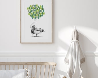 Mallard Duck Fingerprint Balloon Art: Baby Shower Keepsake