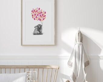 Bunny Thumbprint Guestbook: Baby Shower Balloon Art Print