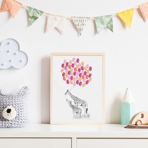 Giraffendruck | Baby Shower Gästebuch | Kinderzimmer Kunst | Daumenabdruck Luftballons | Partyhandwerk | Giraffe Geschenk | Fingerabdruck Luftballons