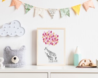 Giraffe Thumbprint Guestbook: Baby Shower Nursery Art Print