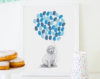 Dog print | Goldendoodle | Baby shower thumbprint guestbook | Nursery art | Fingerprint balloons | Labradoodle gift