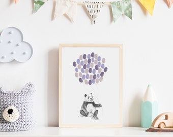 Panda print | Fingerprint art | Baby gift | Thumbprint guestbook | Jungle animals
