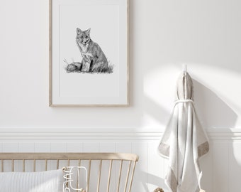 Fox print | 8x10 drawing | Woodland nursery | Thumbprint art | Baby gift | Fingerprint guestbook