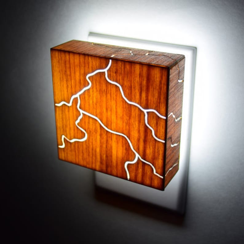Wood Night Light lantern laser cut LED Rivers of Lightning Etsy