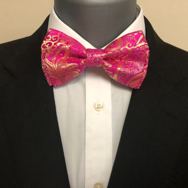 Hot Pink and Gold Prefolded Bow Tie and Pocket Square Set Etsy
