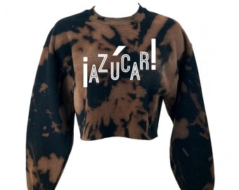 AZUCAR Acid Washed Distressed "Cropped" Crop Top Long Sleeve Pullover Crewneck Sweatshirt - y2k afro beat cumbia salsa reggaeton latina