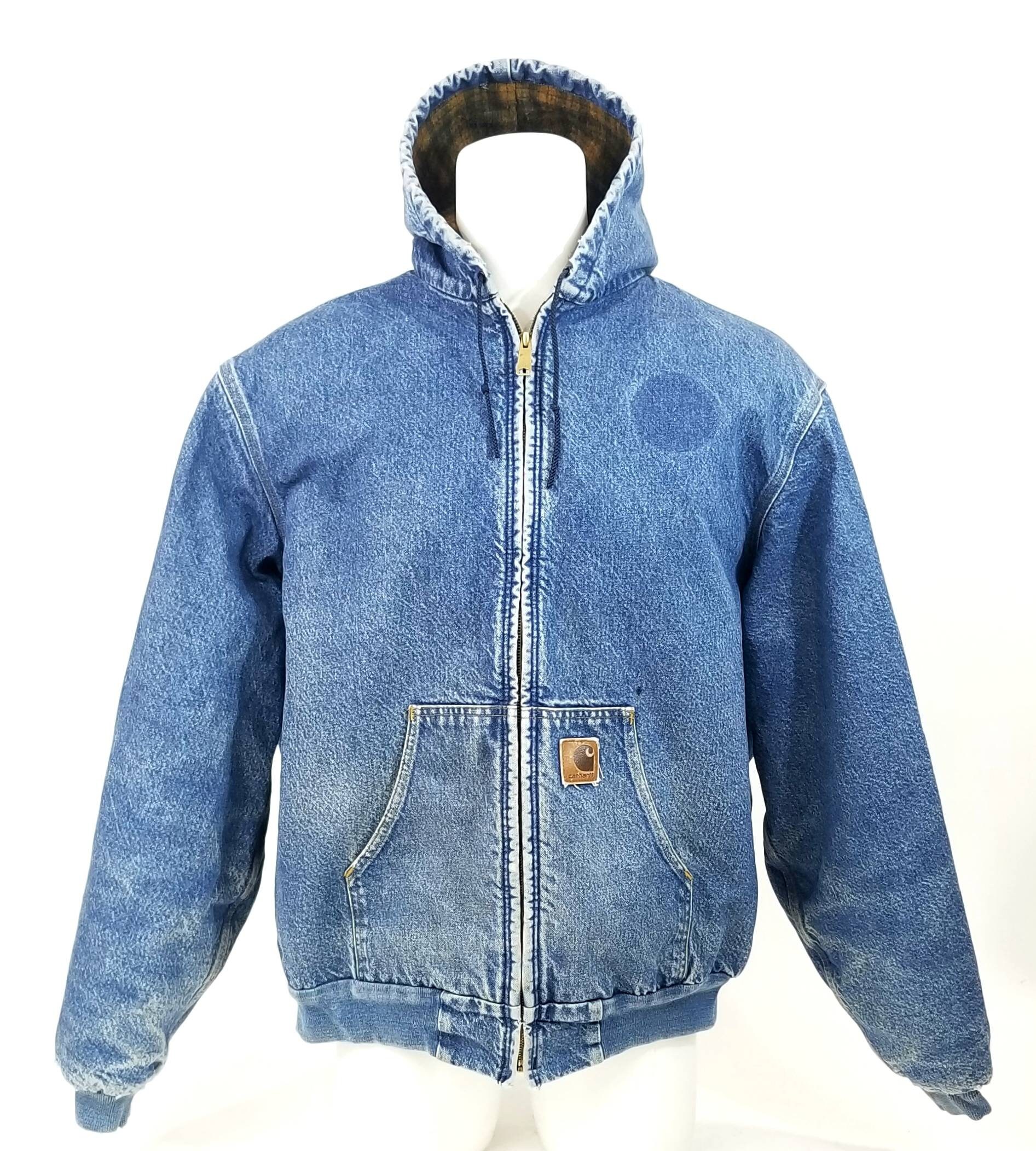 Vintage Carhartt J08 DST Blanket Lined Hooded Denim Jacket. Men