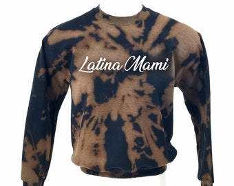 LATINA MAMI Acid Washed Distressed Pullover Crewneck, Sweatshirt - cumbia salsa reggaeton banda y2k band tee rock tee hip hop rap tee punk