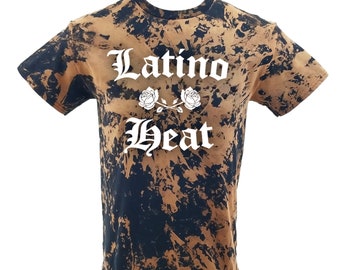 LATINO HEAT Acid Washed Distressed Wrestling Tee - streetwear hip hop rap tee rock Tee tour tee band tee punk mexico latina luchador