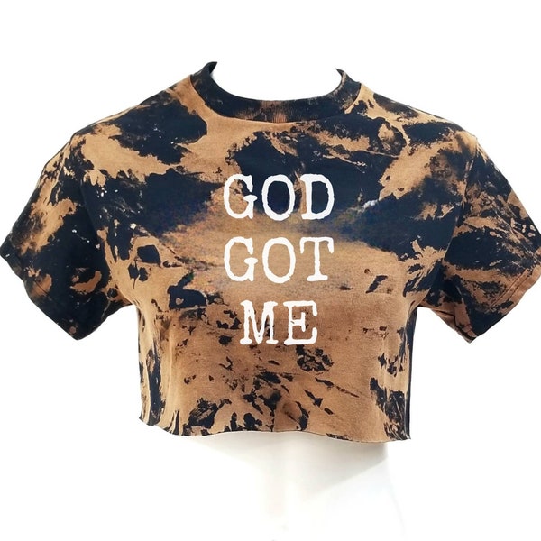 GOD GOT ME Acid Washed Distressed Cropped Crop Top Tee - streetwear hip hop rap tee rock tee band tee tour tee punk reworked vintage y2k 90s