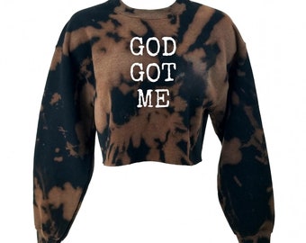 GOD GOT ME Acid Washed, Distressed Pullover Crewneck Sweatshirt - reworked vintage oversized