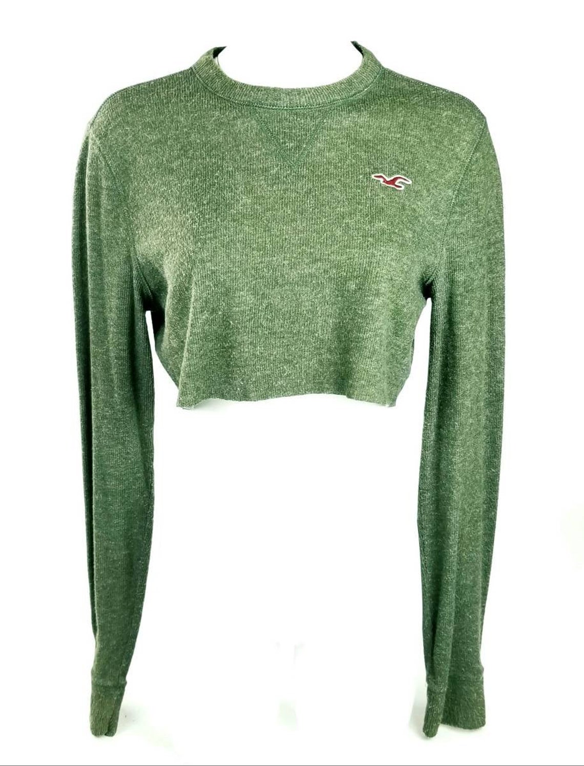 Reworked Vintage Hollister Green Long Sleeve Crop Top Crewneck Etsy
