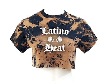 LATINO HEAT Acid Washed, Distressed "Cropped" Crop Top (Band Tee) Rock Tee - streetwear hip hop rap tee wrestling y2k reworked vintage 90s