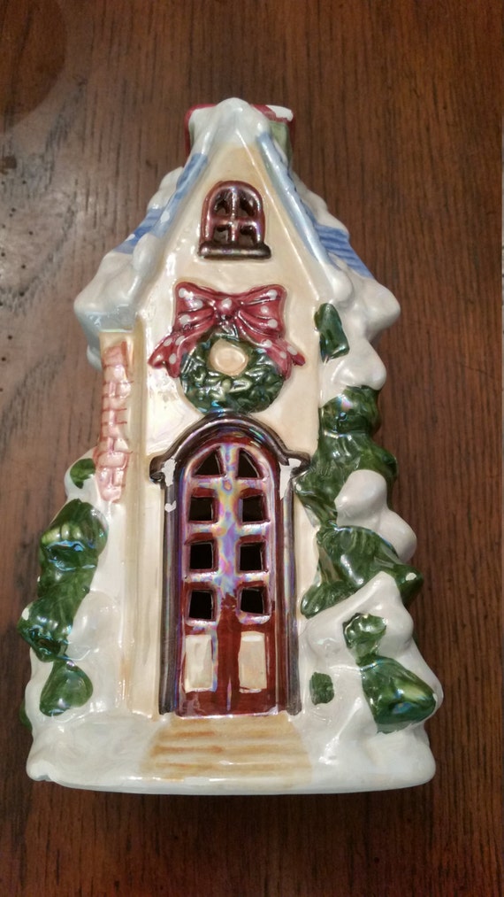 90s Vintage Christmas Tea Light House / Gingerbread House / CIJ / Christmas in July / Christmas Cottage / Christmas Decor / Christmas Gift
