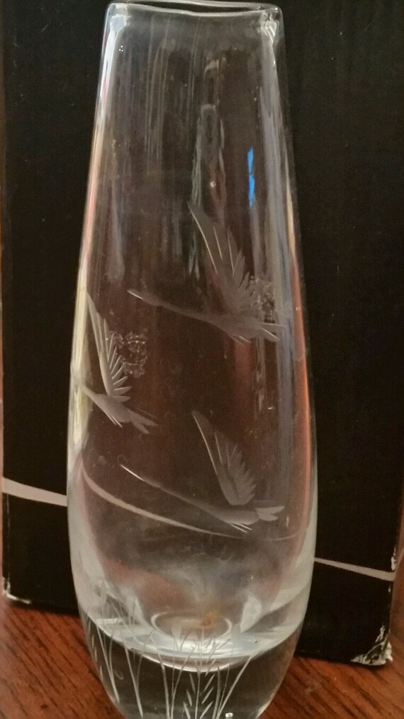 80s Vintage Etched Glass Vase Canadian Geese Flower Vase Etsy