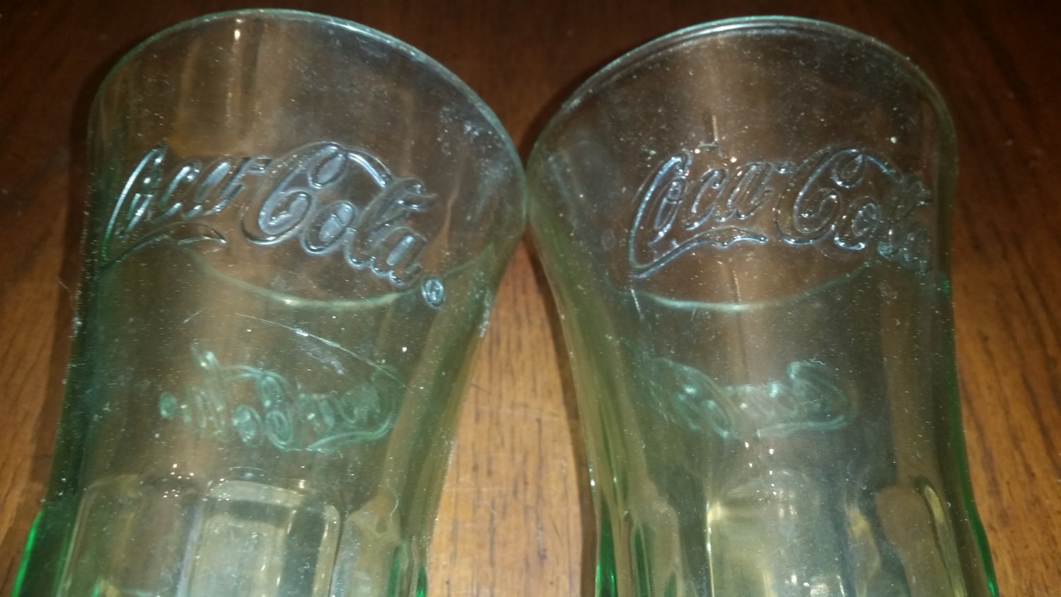 90s Coke Glasses / Green Coke Glass / Flared Glass / Ribbed Etsy