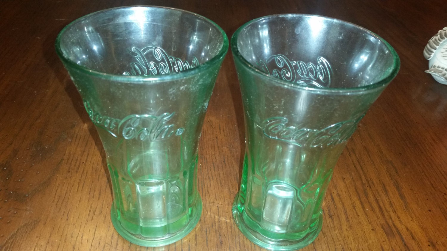 90s Coke Glasses / Green Coke Glass / Flared Glass / Ribbed Etsy