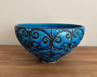 Vintage Bitossi Aldo Londi Rimini Blu Bowl Italian Art Pottery Mid Century Modern Ceramic