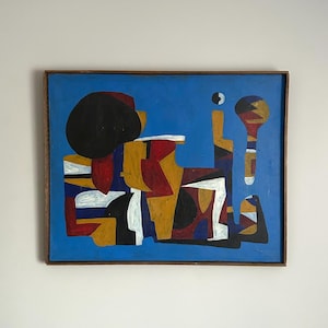 Original Art Abstract Expressionist on Canvas Geometric Painting Cubist Artist Signed Justin Michael