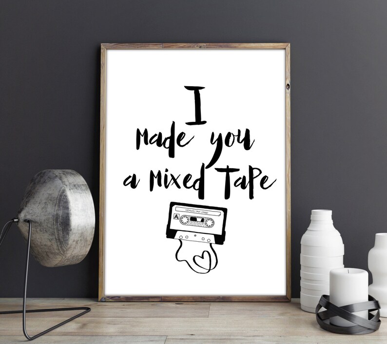 Retro Mixed Tape PRINTABLE ART Inspirational Art Wall Decor, Black and ...