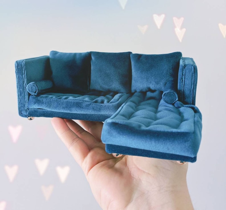 Miniature Lshaped sofa Pink Velvet modern miniature couch Etsy