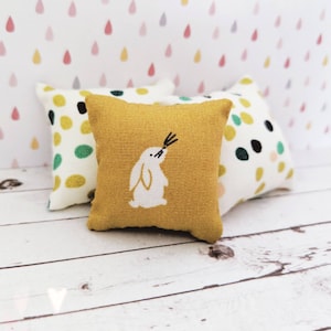 Miniature Easter Rabbit Cushions, Easter Egg Pillow decor, Mustard yellow cushion, modern dollhouse cushion, dollhouse accessories