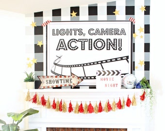 Downloadable Lights, Camera Action oversized poster print party decor artwork