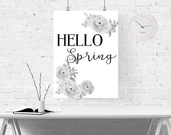 Hello Spring Floral Print - Spring Flower Oversized Large Poster Wall Art