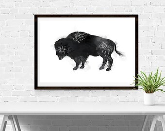 Downloadable Printable Buffalo Print- Faux watercolor buffalo Oversized Large Poster Wall Art